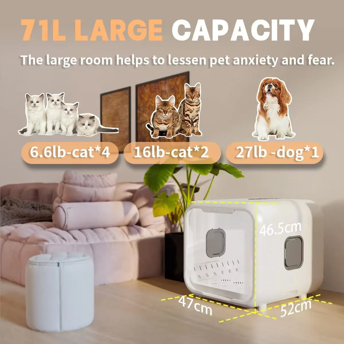 PETJC 66L Pet Dog Hair Dryer Cat Ultraviolet Sterilization Drying Box Automatically Mute Noise Pet Hair Dryers for Cat Puppies