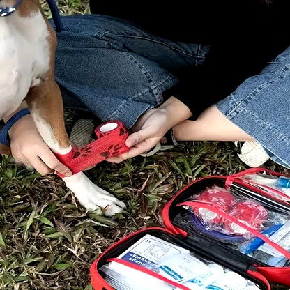 127 Compact Dog and Cat Travelling First Aid Kit with Emergency Supplies and Pet First Aid Manual for Hiking, Camping and Huntin