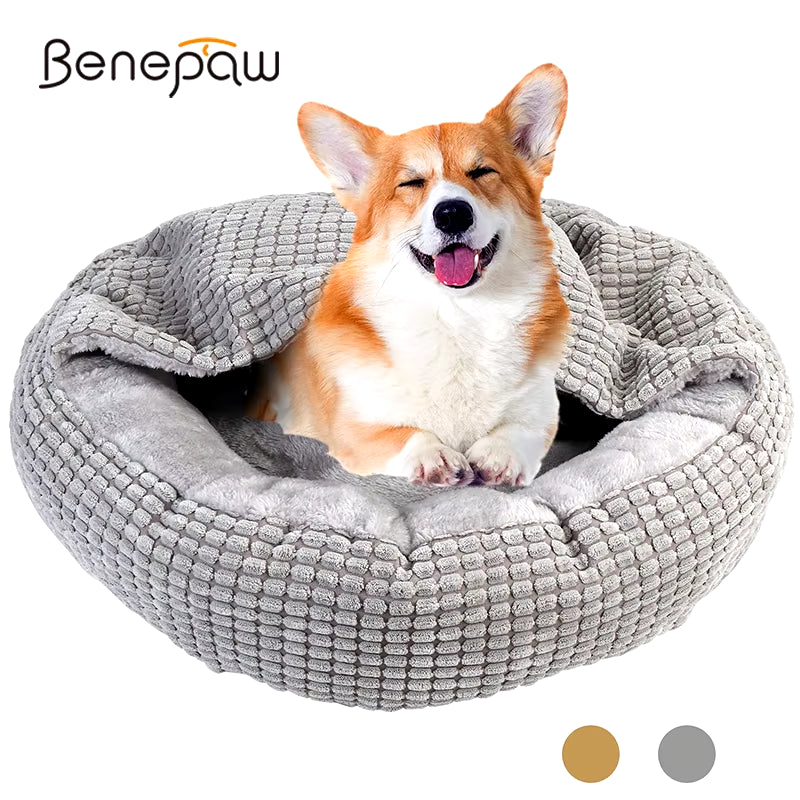 Cozy Dog Bed Hooded Fluffy Orthopedic round Donut Pet Cuddler Anxiety Calming Bed Washable Soft Nonslip Puppy Cat Cave