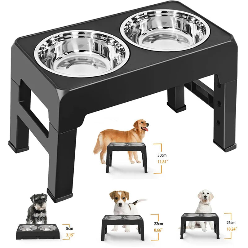 Dog Bowls Double Adjustable Elevated Feeder Pet Feeding Raise Stainless Steel Cat Food Water Bowls with Stand Lift Dining Tabel