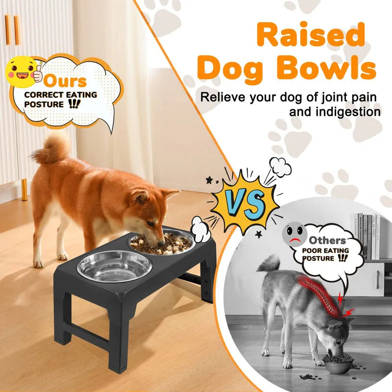 Dog Bowls Double Adjustable Elevated Feeder Pet Feeding Raise Stainless Steel Cat Food Water Bowls with Stand Lift Dining Tabel