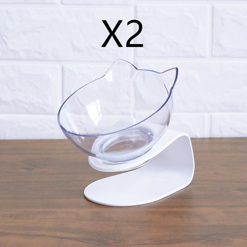 Non Slip Double Cat Bowl with Raised Stand Pet Food Cat Feeder Protect Cervical Vertebra Dog Bowl Transparent Pet Products