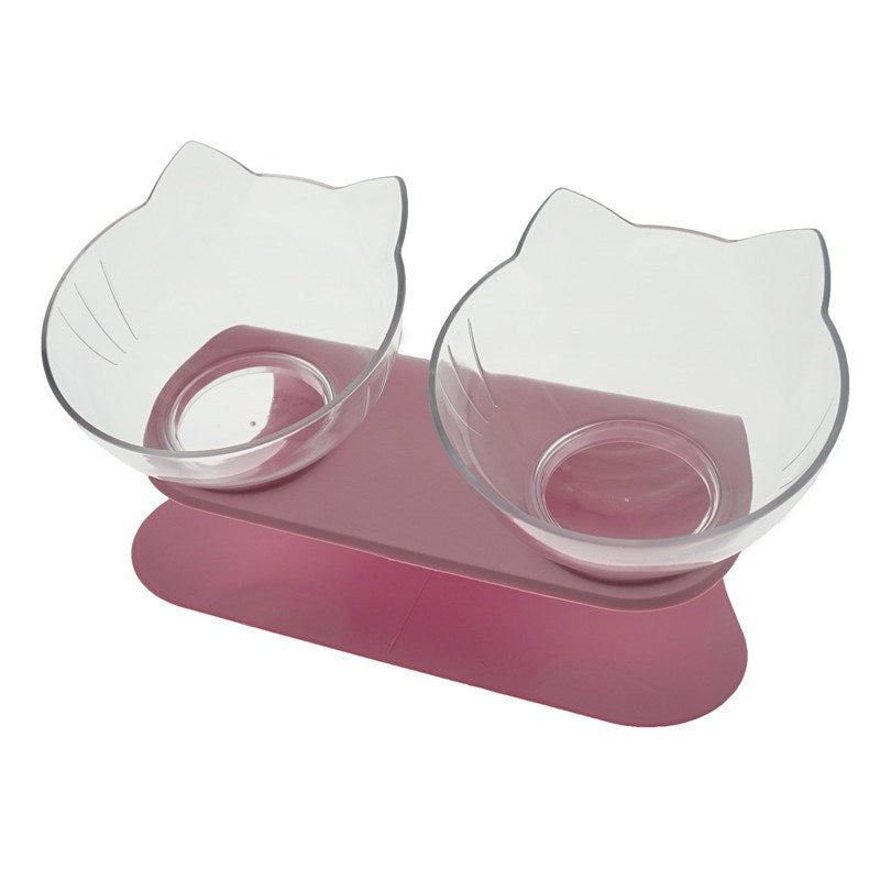 Non Slip Double Cat Bowl with Raised Stand Pet Food Cat Feeder Protect Cervical Vertebra Dog Bowl Transparent Pet Products