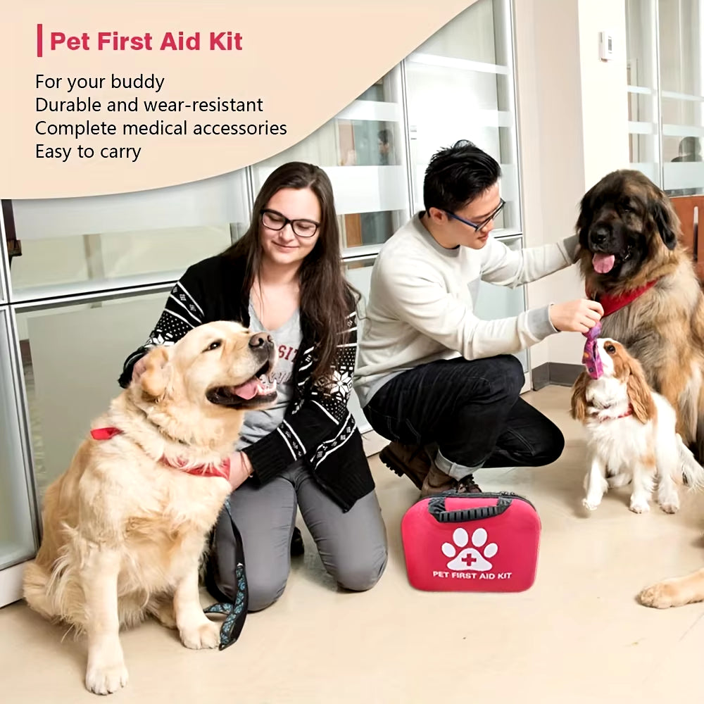 127 Compact Dog and Cat Travelling First Aid Kit with Emergency Supplies and Pet First Aid Manual for Hiking, Camping and Huntin