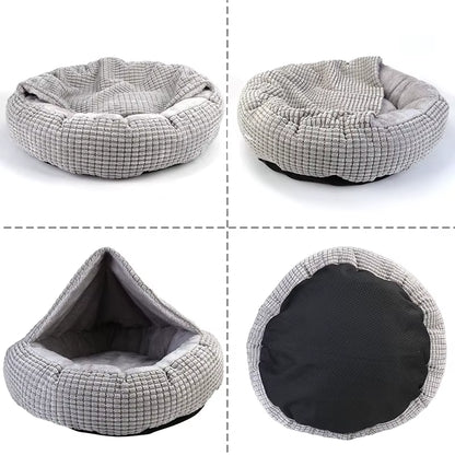 Cozy Dog Bed Hooded Fluffy Orthopedic round Donut Pet Cuddler Anxiety Calming Bed Washable Soft Nonslip Puppy Cat Cave