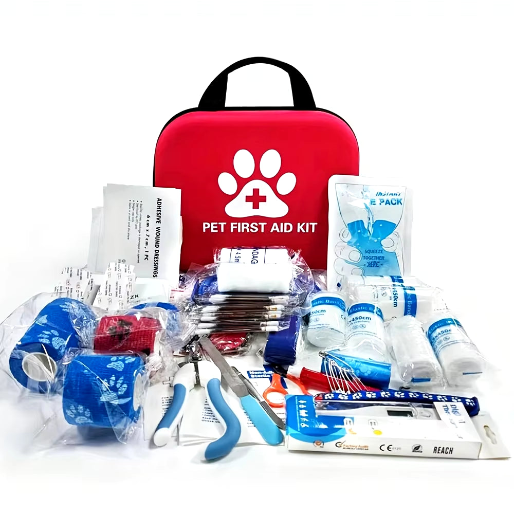 127 Compact Dog and Cat Travelling First Aid Kit with Emergency Supplies and Pet First Aid Manual for Hiking, Camping and Huntin