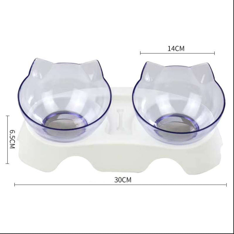 Non Slip Double Cat Bowl with Raised Stand Pet Food Cat Feeder Protect Cervical Vertebra Dog Bowl Transparent Pet Products